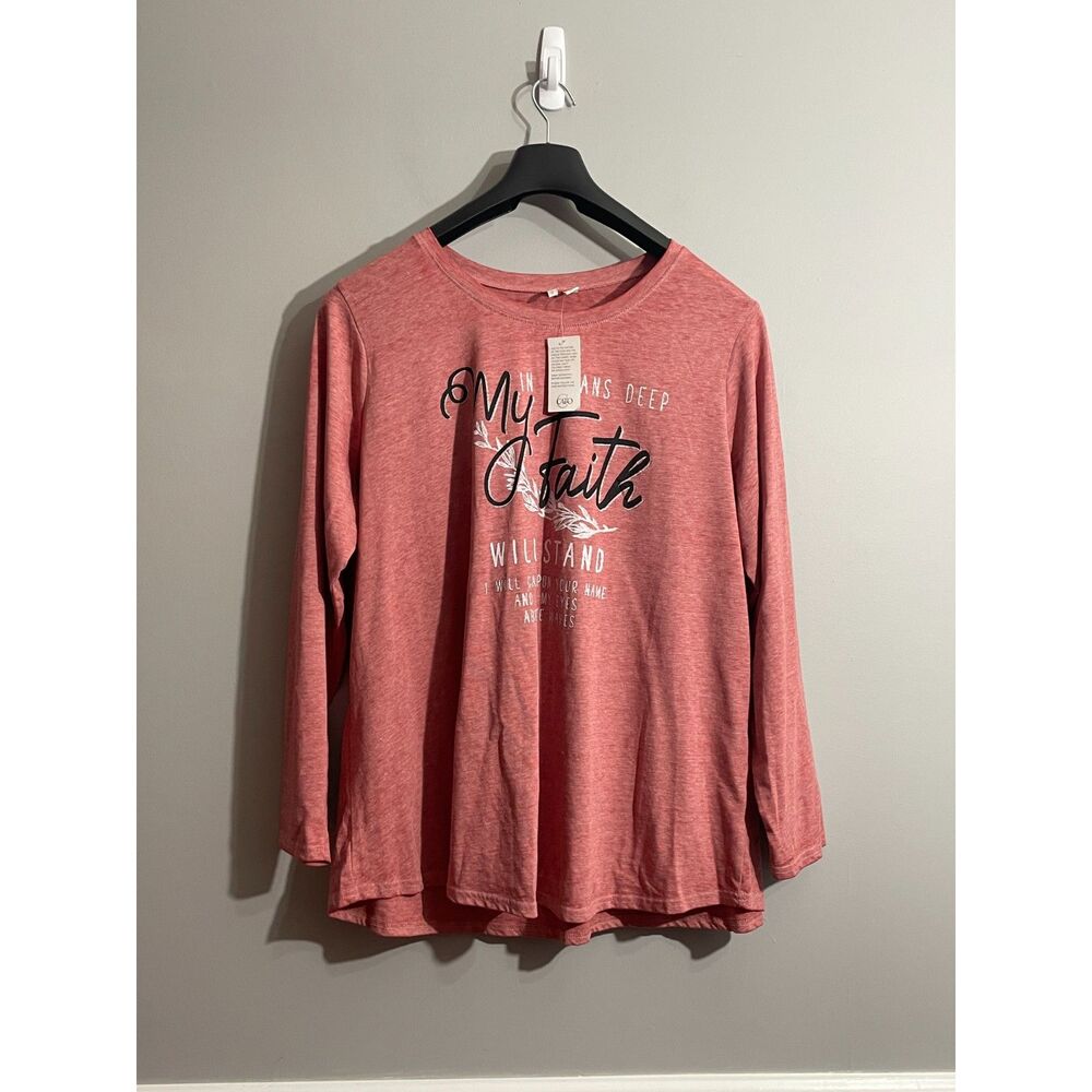 Cato Womens Faithcore Pink Long Sleeve Graphic Tee My Faith Will Stand Sz 22/24W
